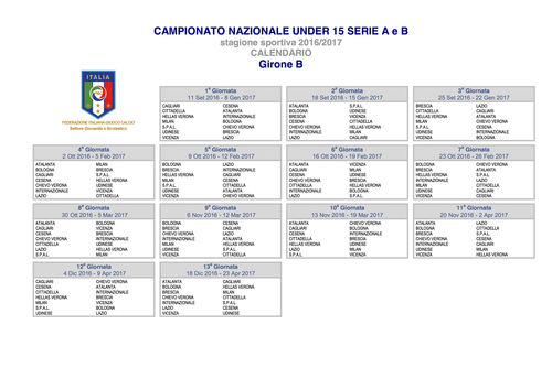 calendario campionato under 15 2016/17